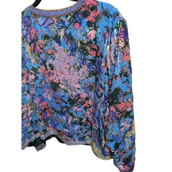 Indigo Moon Beaded Open Front Cardigan with Sequins sz XXL Purple Pink Gold NWT - Picture 8 of 8